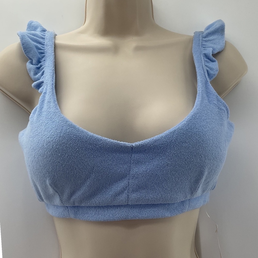 Bar III Womens Terry Cloth Ruffle Strap Bikini Top Blue Whisper Small 100149176